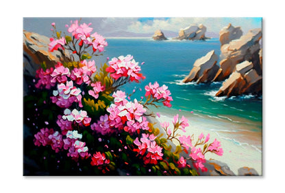 Pink Flowers by The Sea Painting Wall Art Limited Edition High Quality Print