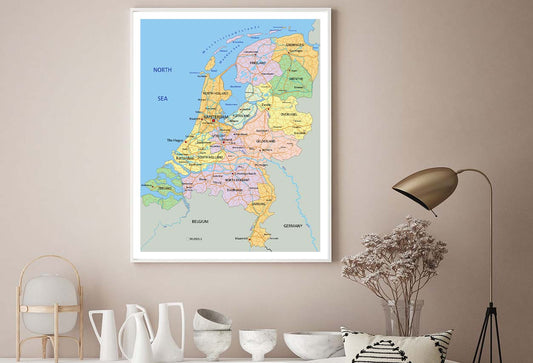 Netherlands Highly Detailed Political Map Home Decor Premium Quality Poster Print Choose Your Sizes