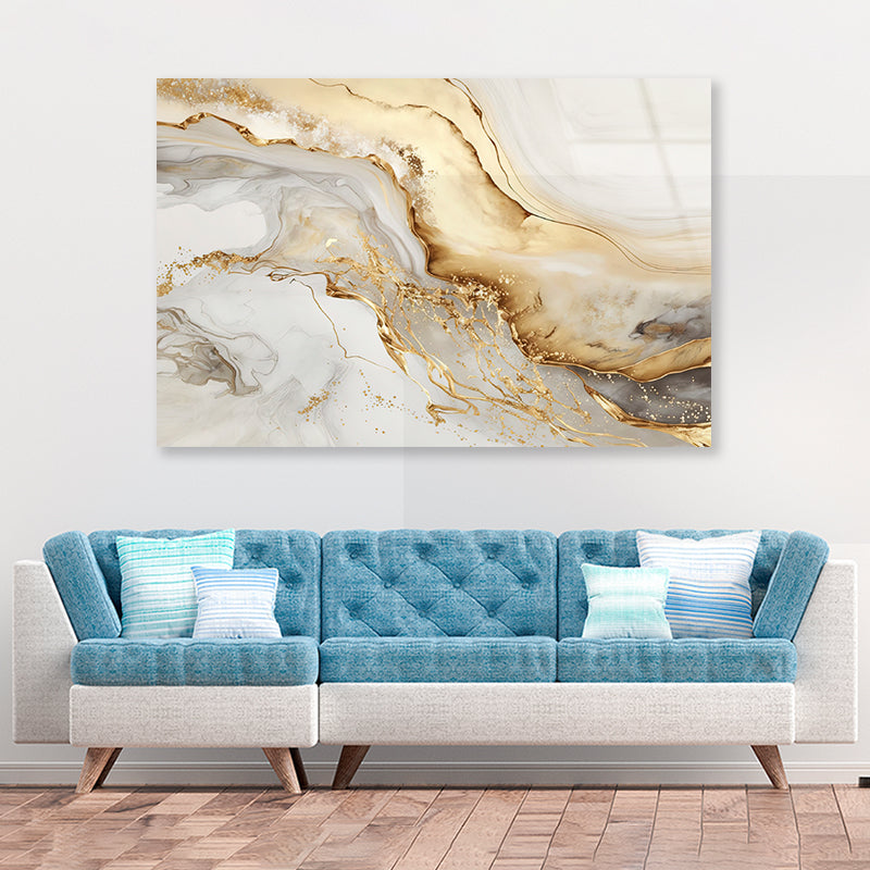 Natural White and Gold Marble Texture Acrylic Glass Print Tempered Glass Wall Art 100% Made in Australia Ready to Hang