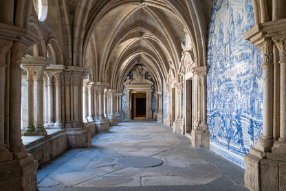 A Large Stone Hallway with Columns Architecture Print 100% Australian Made