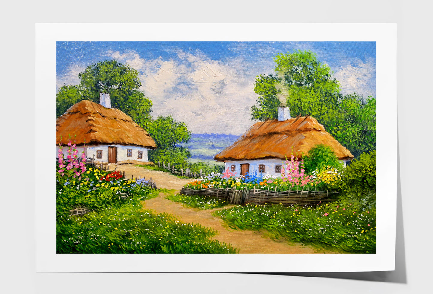 Houses Surrounded by Blooming Garden Oil Painting Wall Art Limited Edition High Quality Print Unframed Roll Canvas None