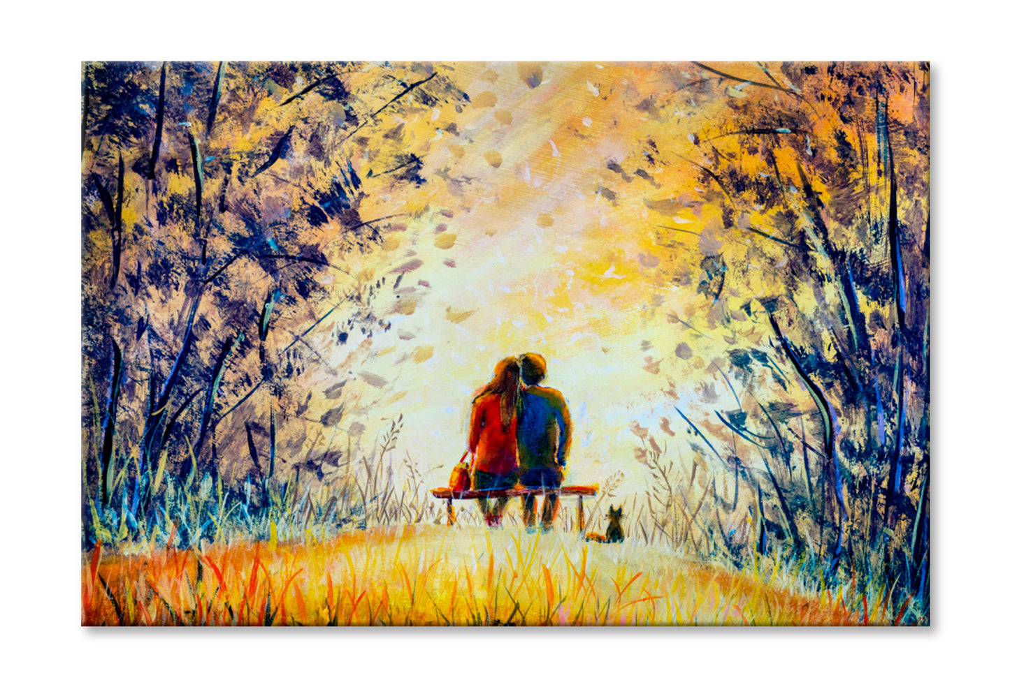 A Loving Couple & Cat Oil Painting Wall Art Limited Edition High Quality Print Stretched Canvas None