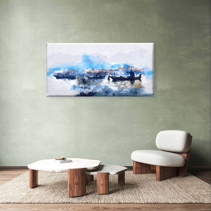 Ocean Fishing Boat Sunset Watercraft Painting Wall Art Canvas Office Home Framed 120x60cm