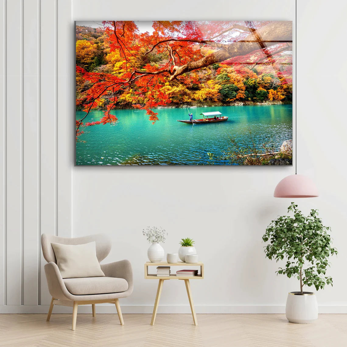 Boat on Lake Autumn UV Direct Aluminum Print Australian Made Quality