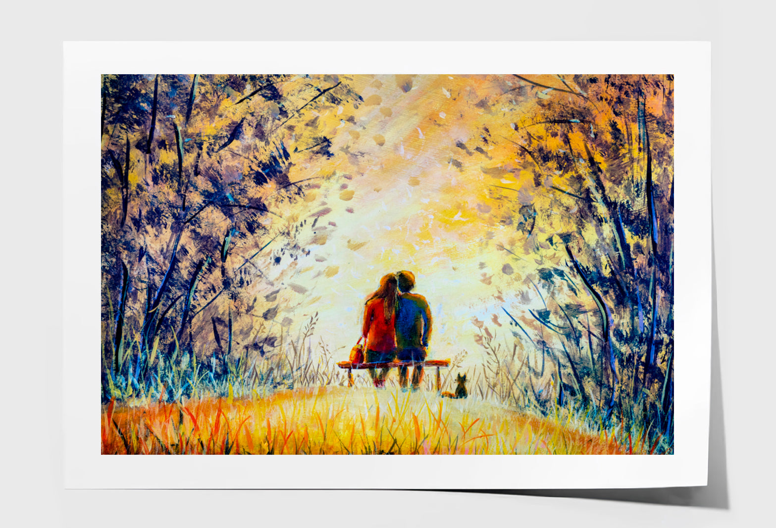 A Loving Couple & Cat Oil Painting Wall Art Limited Edition High Quality Print Unframed Roll Canvas None