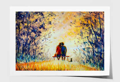 A Loving Couple & Cat Oil Painting Wall Art Limited Edition High Quality Print Unframed Roll Canvas None