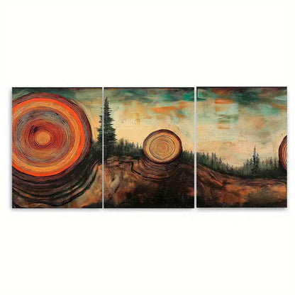 3pcs Tree Rings Earthy Tones Nature Metal Print Ready to Hang Art