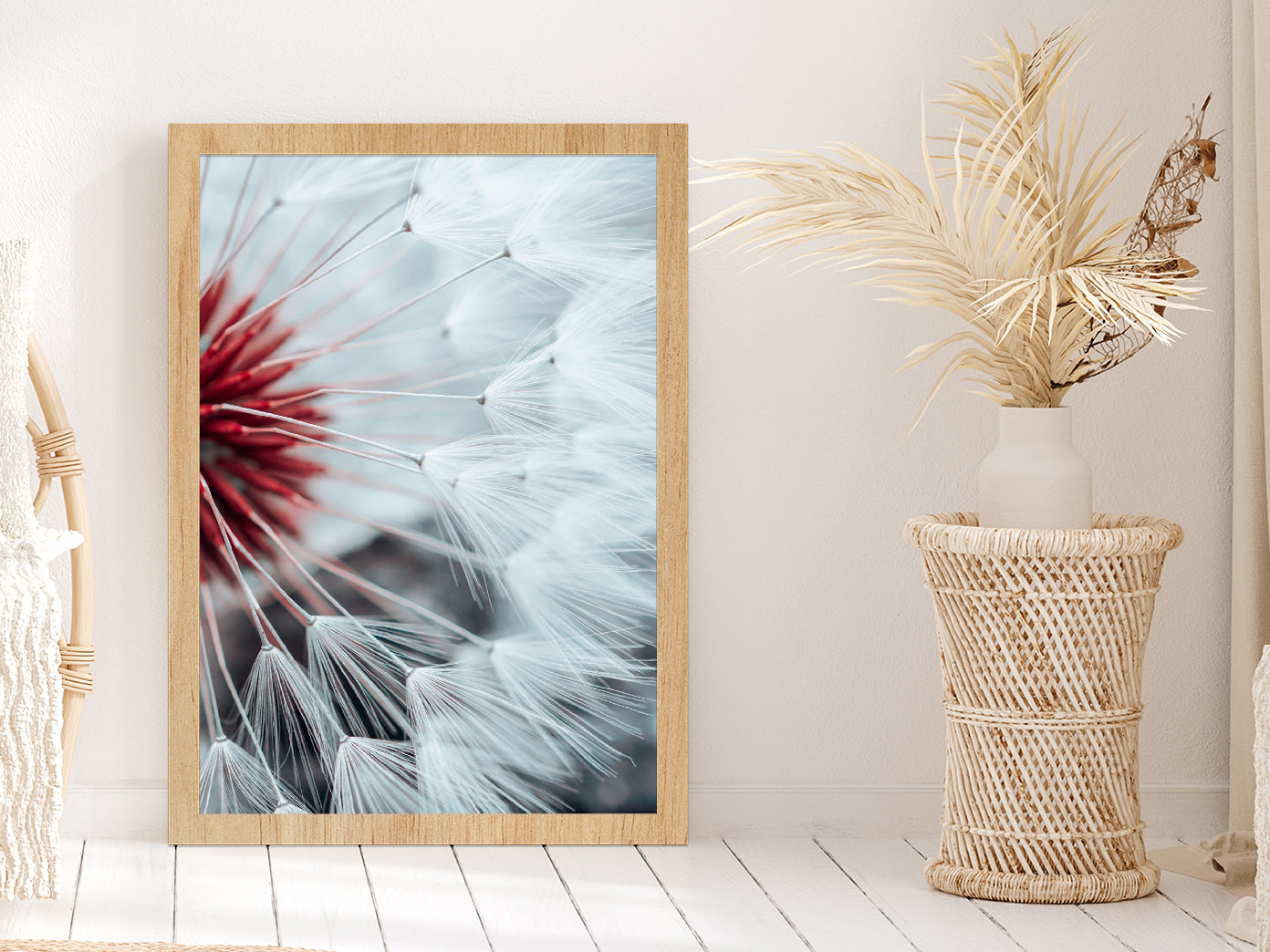 Dandelion Flower Seed In Springtime Glass Framed Wall Art, Ready to Hang Quality Print Without White Border Oak