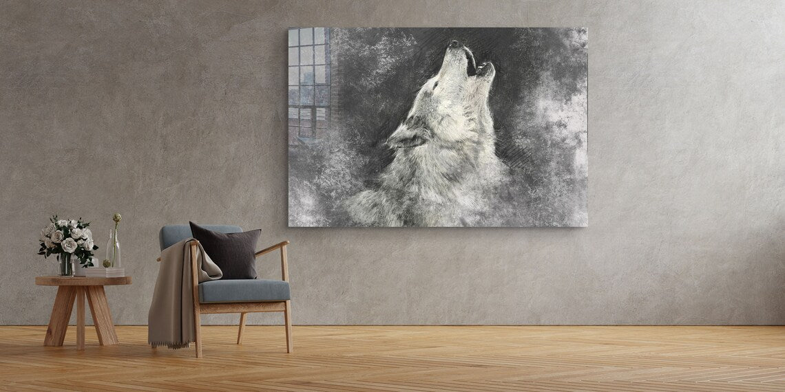 Wolf Howling Painting UV Direct Aluminum Print Australian Made Quality