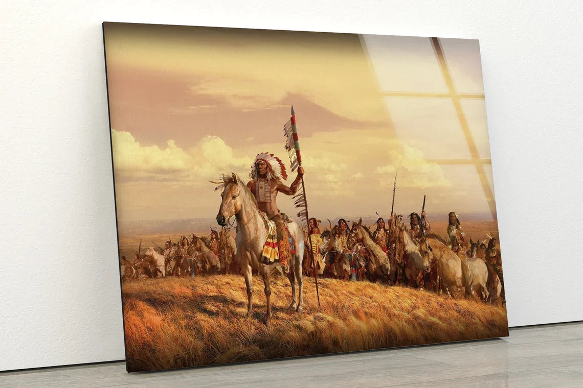 Red Indians on Horses UV Direct Aluminum Print Australian Made Quality