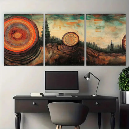 3pcs Tree Rings Earthy Tones Nature Metal Print Ready to Hang Art