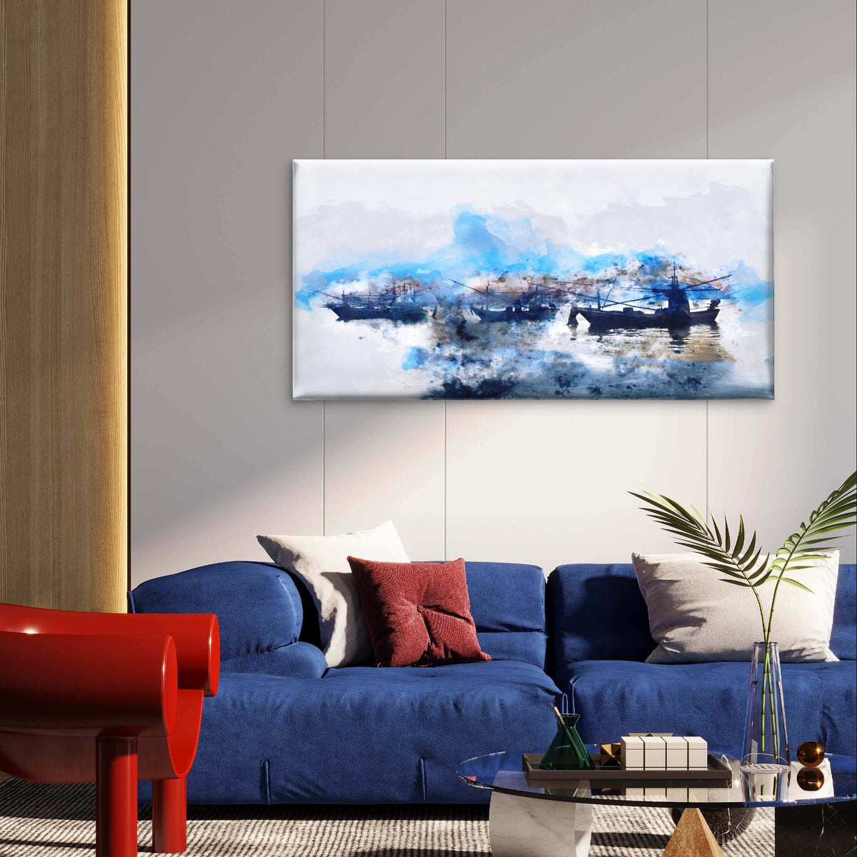 Ocean Fishing Boat Sunset Watercraft Painting Wall Art Canvas Office Home Framed 120x60cm