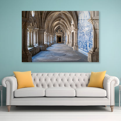 A Large Stone Hallway with Columns Architecture Acrylic Glass Print Tempered Glass Wall Art 100% Made in Australia Ready to Hang