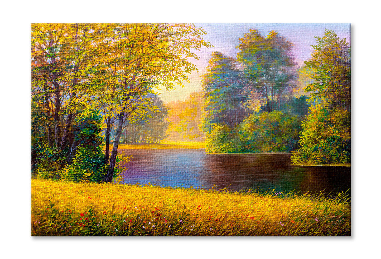 Beautiful Summer Forest With River Oil Painting Limited Edition High Quality Print Stretched Canvas None