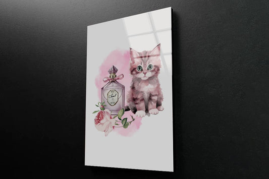 Purple Perfume with Kitty 3D Design Acrylic Glass Print Tempered Glass Wall Art 100% Made in Australia Ready to Hang