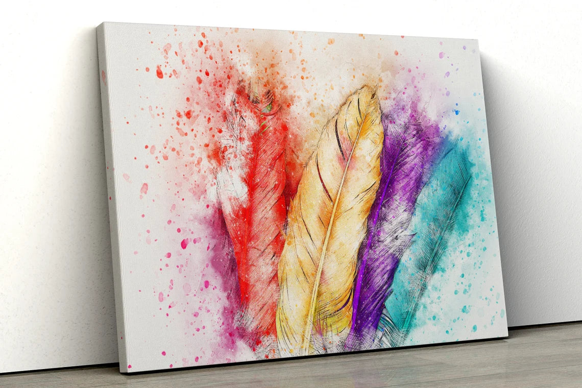 Multicolored bird feathers water color painting UV Direct Aluminum Print Australian Made Quality