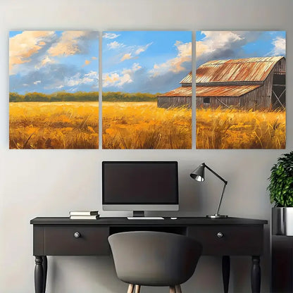 3pcs Golden Wheat Field Vibrant Nature Metal Print Ready to Hang Art
