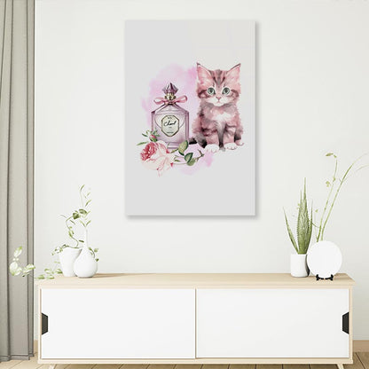 Purple Perfume with Kitty 3D Design Acrylic Glass Print Tempered Glass Wall Art 100% Made in Australia Ready to Hang