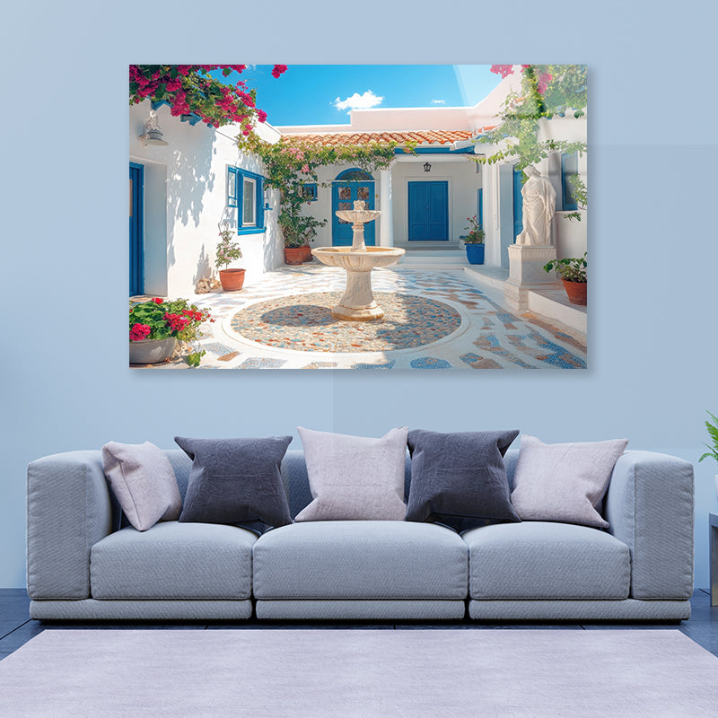 Courtyard with a Fountain and a Statue of a Woman Acrylic Glass Print Tempered Glass Wall Art 100% Made in Australia Ready to Hang