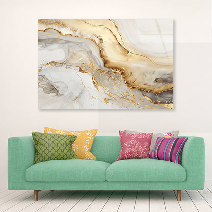 Natural White and Gold Marble Texture Acrylic Glass Print Tempered Glass Wall Art 100% Made in Australia Ready to Hang