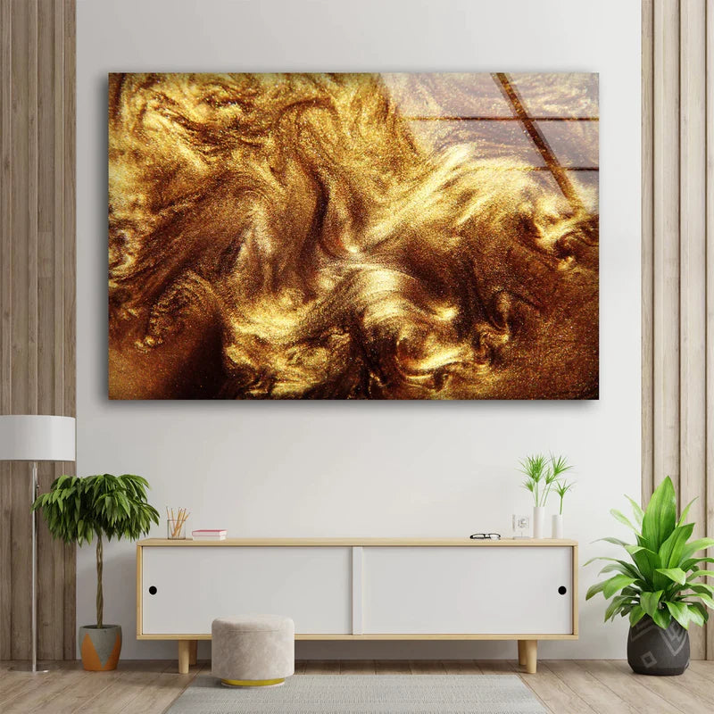 Gold Liquid Abstract UV Direct Aluminum Print Australian Made Quality