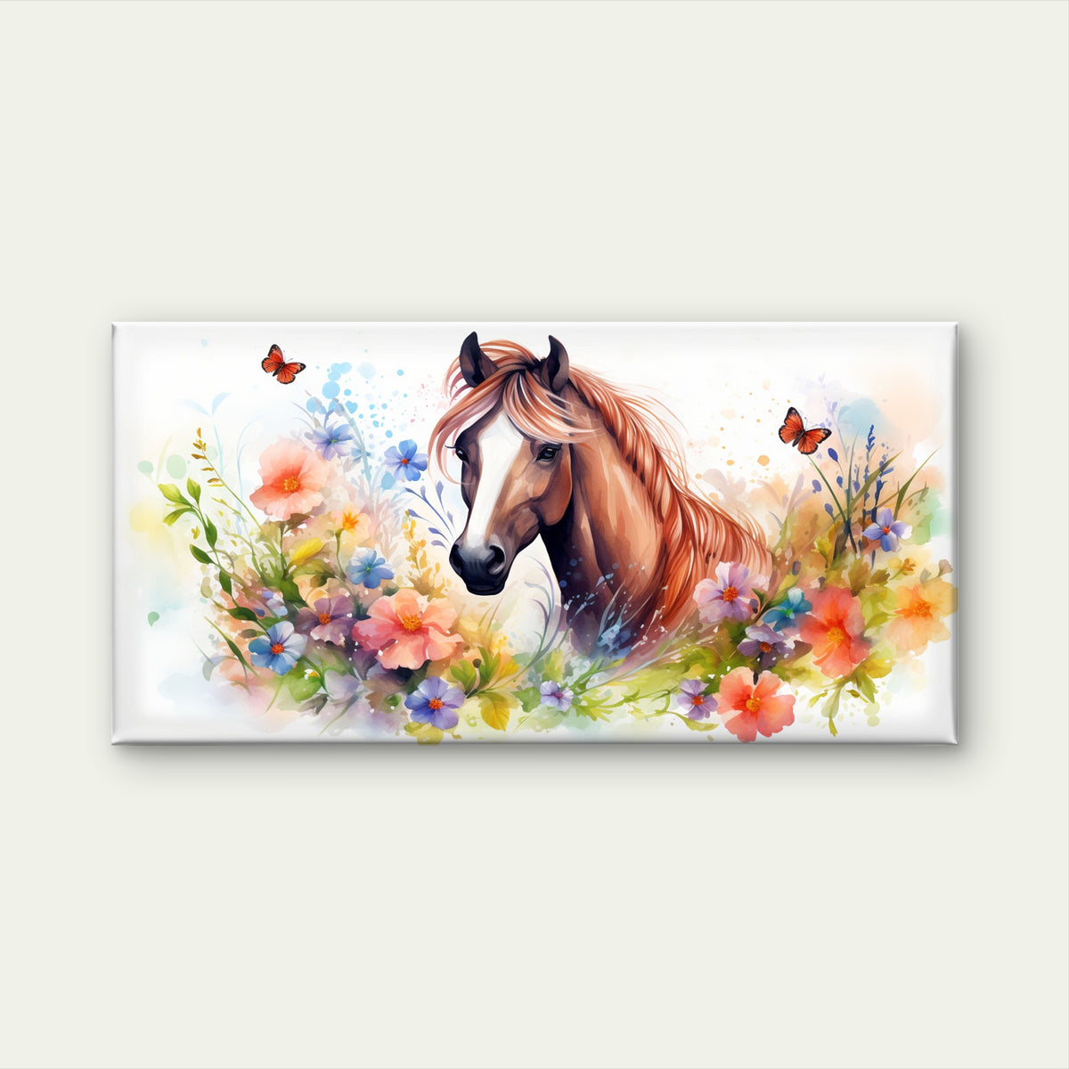 Horse Watercolor Butterfly Wall Art Canvas Office Home Room Framed 120x60cm