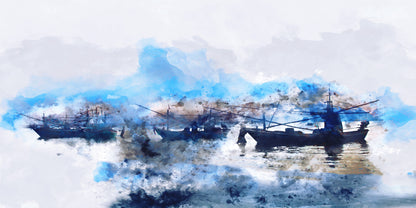 Ocean Fishing Boat Sunset Watercraft Painting Wall Art Canvas Office Home Framed 120x60cm