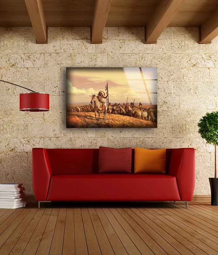 Red Indians on Horses UV Direct Aluminum Print Australian Made Quality