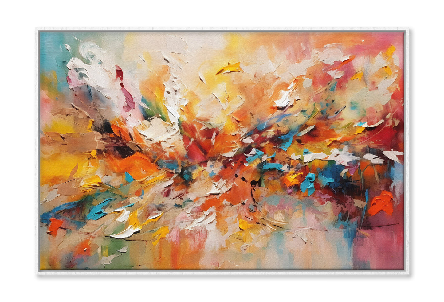 Multicolored Abstract Shades Oil Painting Wall Art Limited Edition High Quality Print Canvas Box Framed White