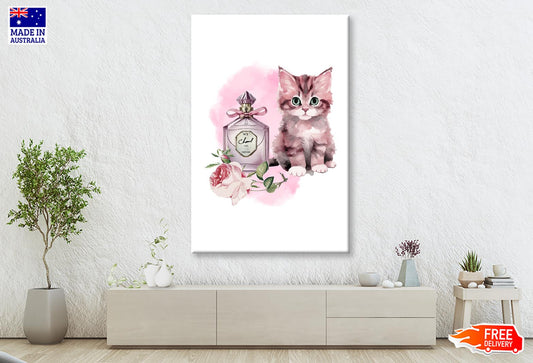 Purple Perfume with Kitty Wall Art Limited Edition High Quality Print