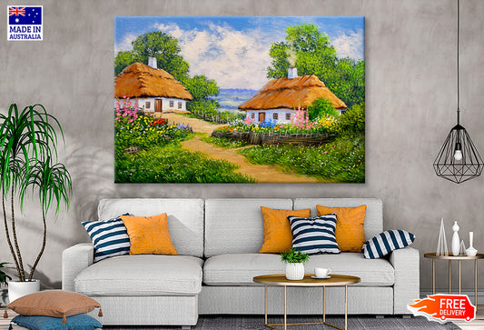 Houses Surrounded by Blooming Garden Oil Painting Wall Art Limited Edition High Quality Print