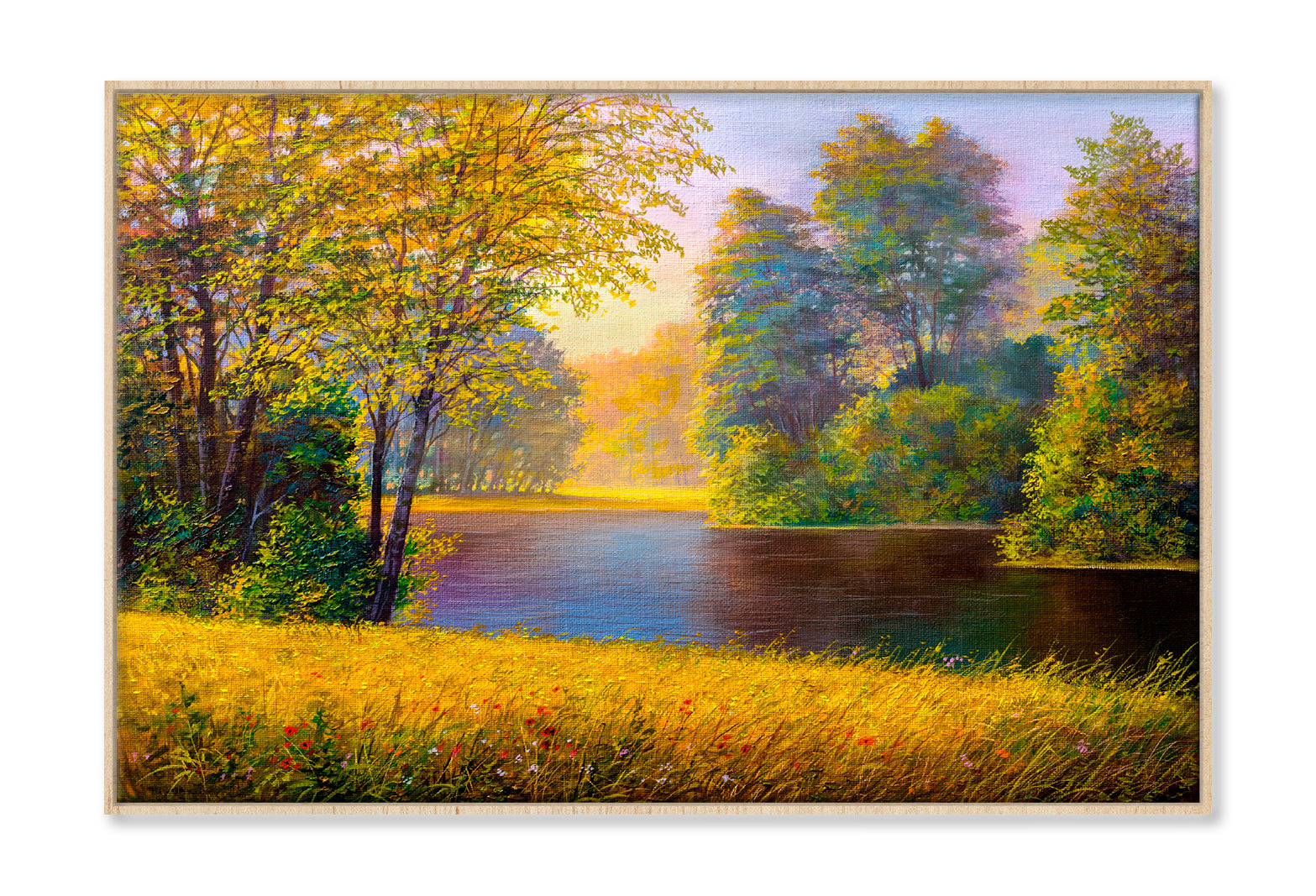 Beautiful Summer Forest With River Oil Painting Limited Edition High Quality Print Canvas Box Framed Natural