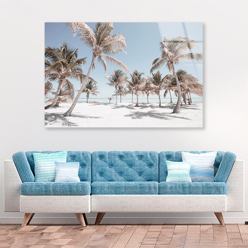 Palm Trees and Sandy Beach Acrylic Glass Print Tempered Glass Wall Art 100% Made in Australia Ready to Hang