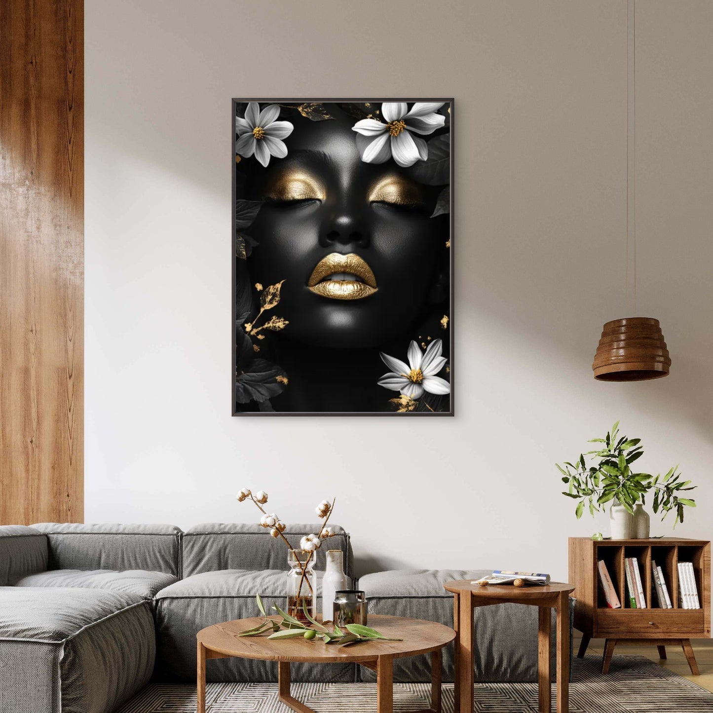 Black Gold Floral  Woman with Makeup Fashion Home Decor Premium Quality Poster Print Choose Your Sizes