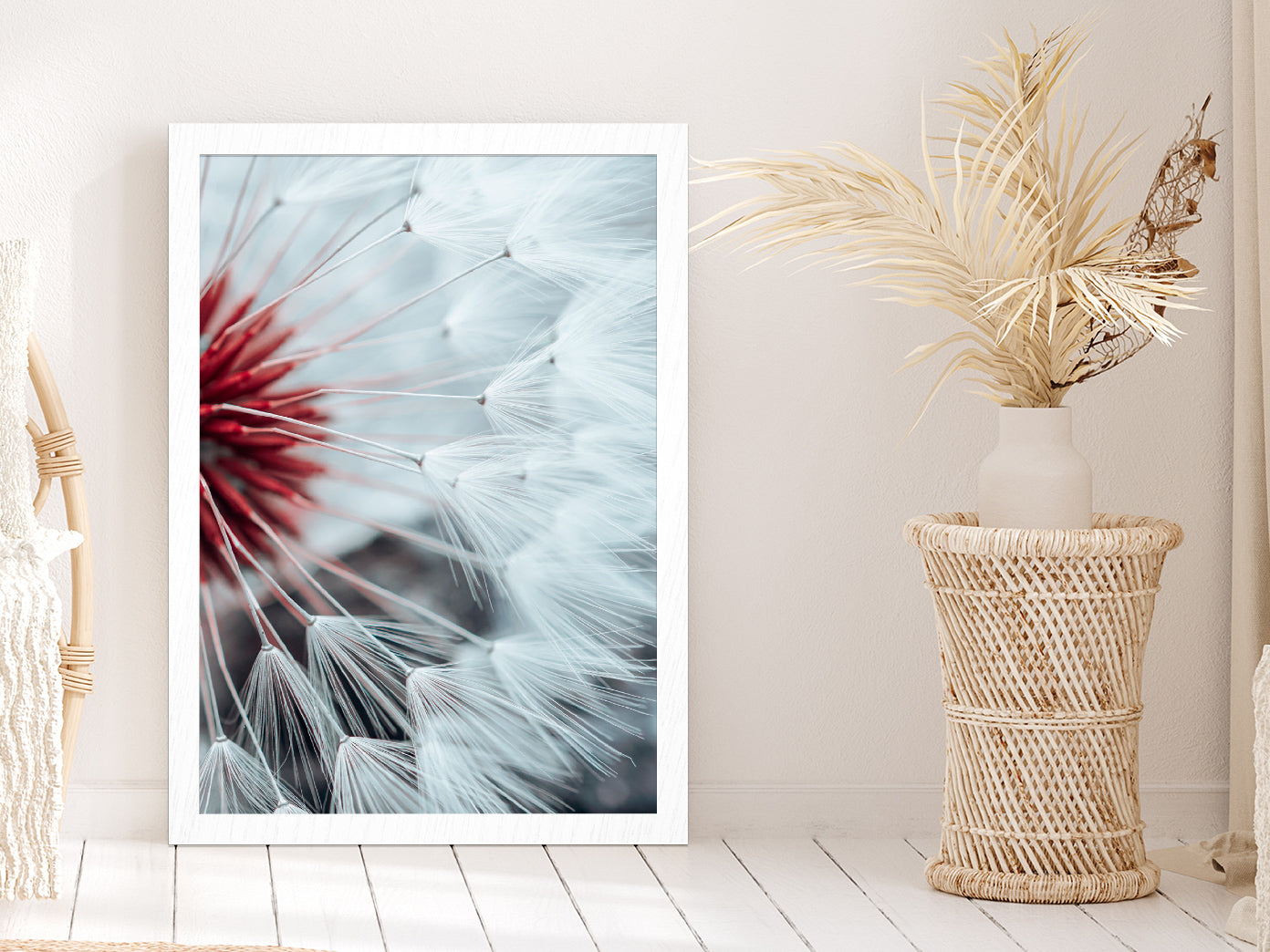 Dandelion Flower Seed In Springtime Glass Framed Wall Art, Ready to Hang Quality Print Without White Border White