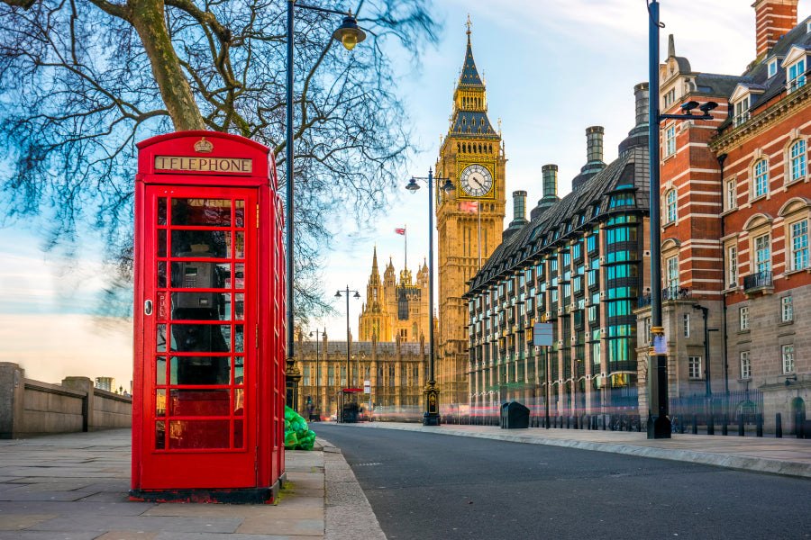 Red Telephone Box with The Big Ben Wall Art Decor 100% Australian Made