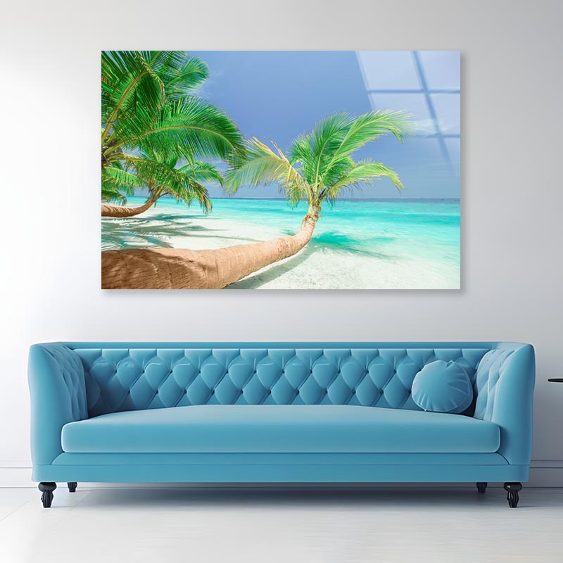 Coconut Trees Leaning to Sea Acrylic Glass Print Tempered Glass Wall Art 100% Made in Australia Ready to Hang