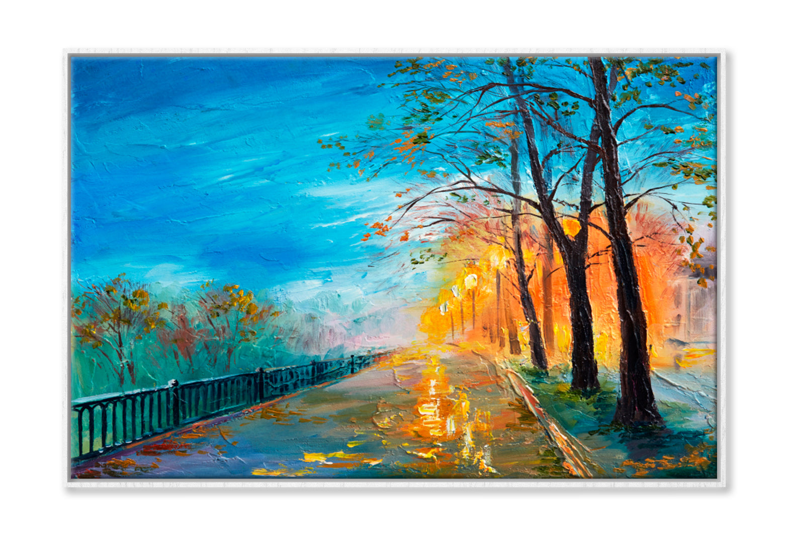 Evening Autumn Street Oil Painting Limited Edition High Quality Print Canvas Box Framed White