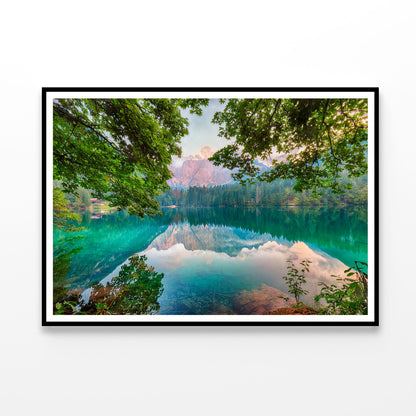 Sunset Over Fusine Lake with Mountains Home Decor Premium Quality Poster Print Choose Your Sizes