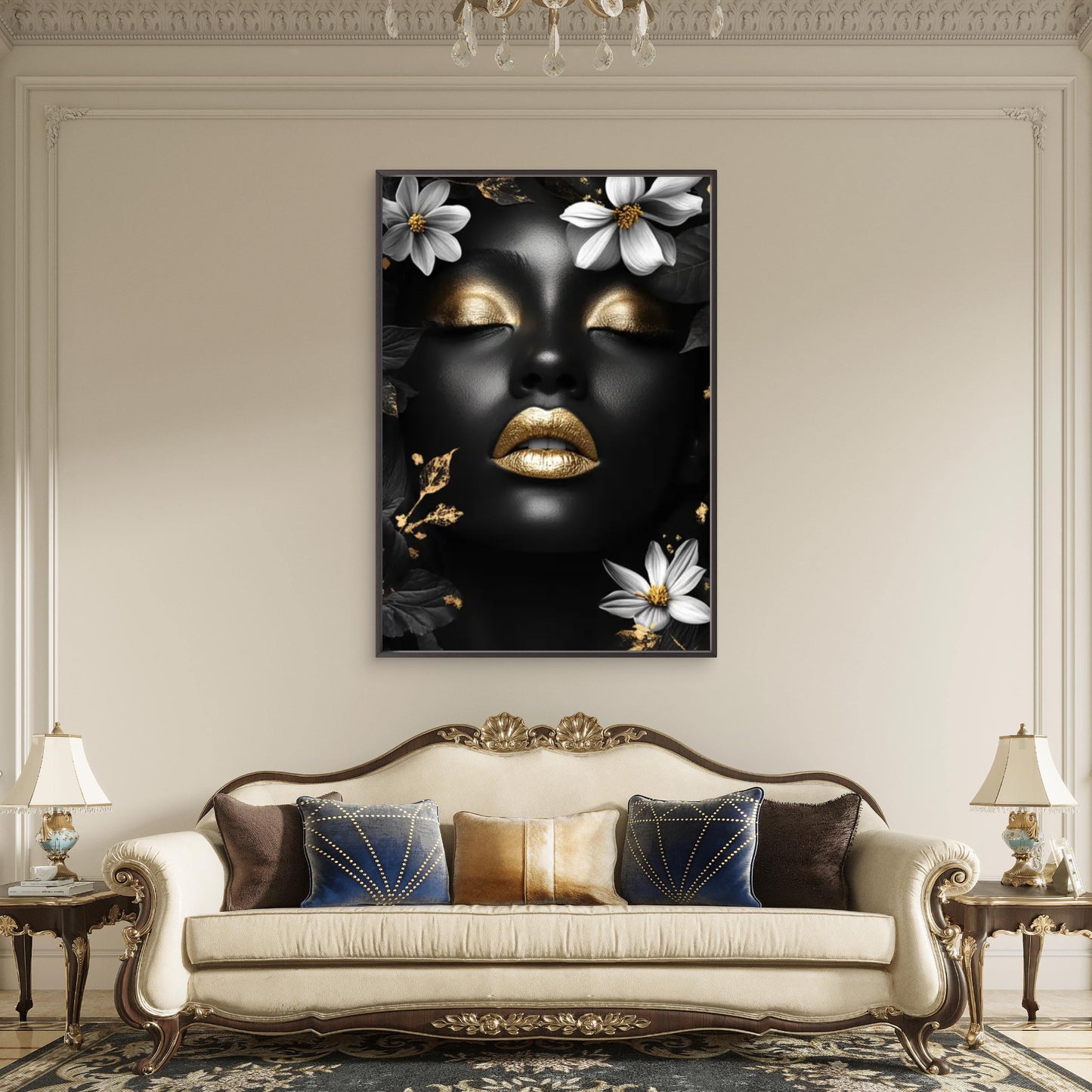 Black Gold Floral  Woman with Makeup Fashion Home Decor Premium Quality Poster Print Choose Your Sizes
