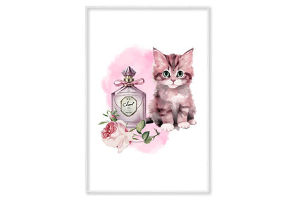 Purple Perfume with Kitty Wall Art Limited Edition High Quality Print Canvas Box Framed White