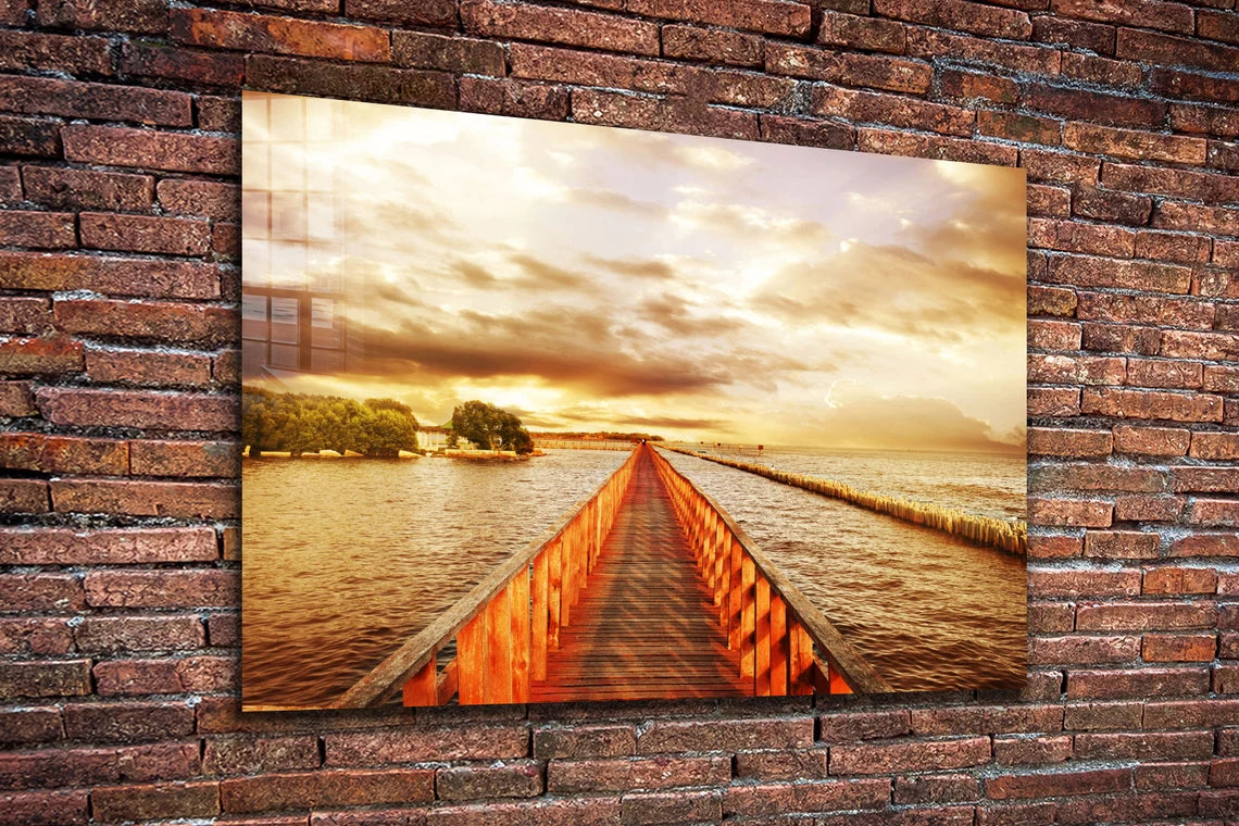 Wooden Path on Sea UV Direct Aluminum Print Australian Made Quality