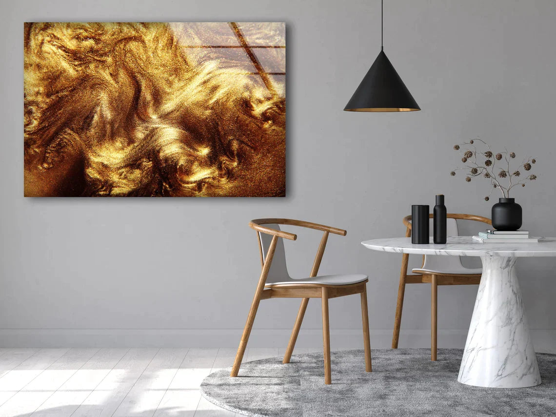 Gold Liquid Abstract UV Direct Aluminum Print Australian Made Quality