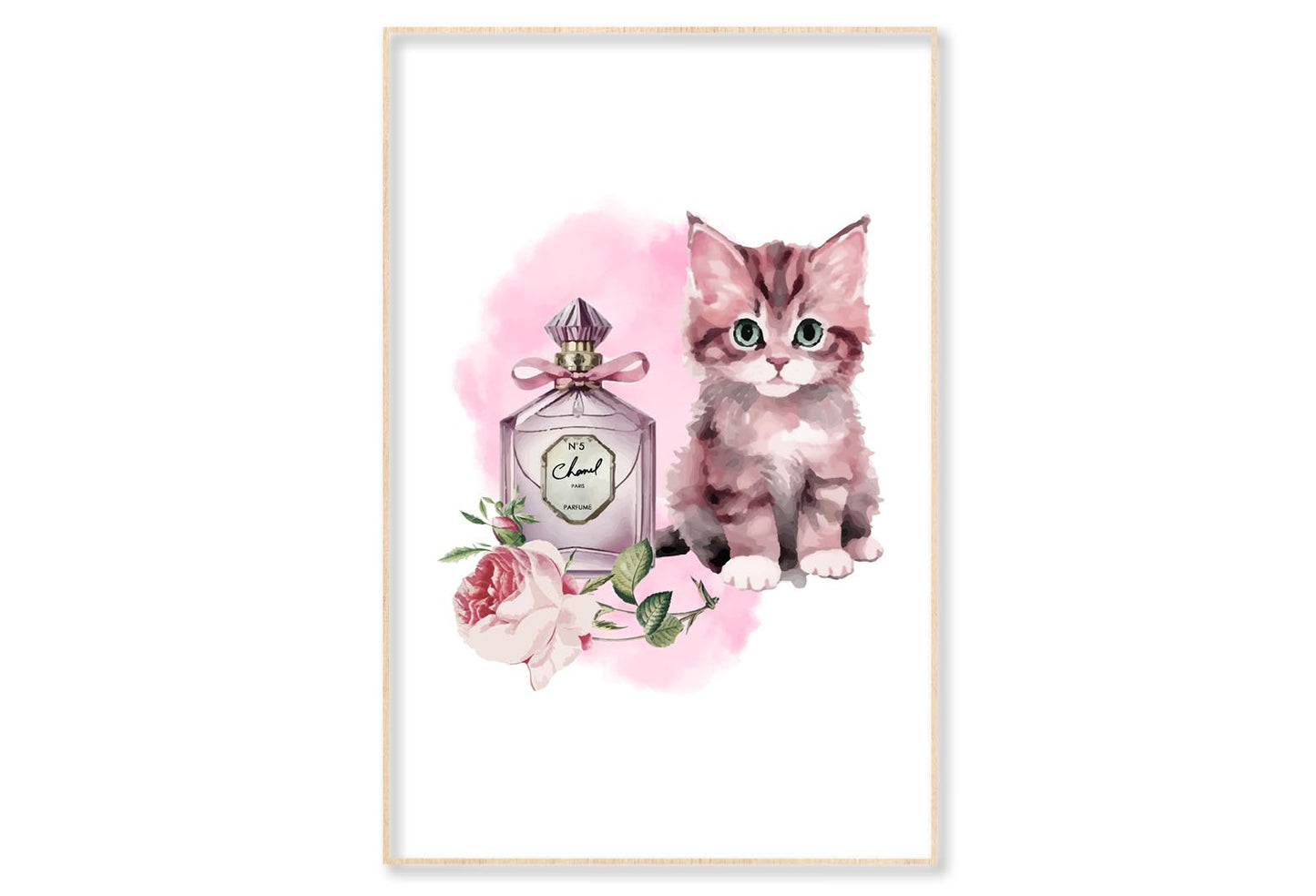 Purple Perfume with Kitty Wall Art Limited Edition High Quality Print Canvas Box Framed Natural