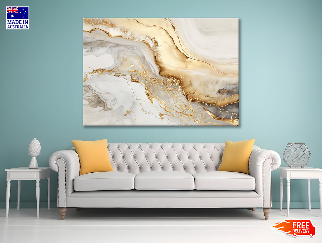 Natural White and Gold Marble Texture Print 100% Australian Made