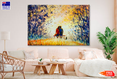 A Loving Couple & Cat Oil Painting Wall Art Limited Edition High Quality Print
