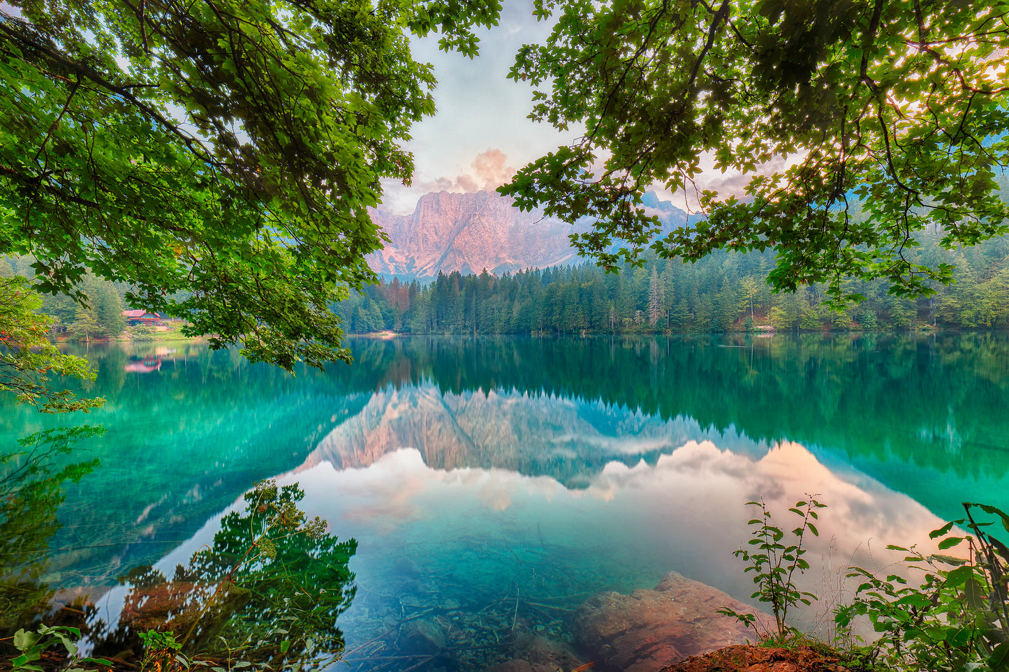 Sunset Over Fusine Lake with Mountains Home Decor Premium Quality Poster Print Choose Your Sizes