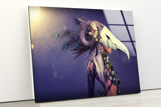 Girl with Bird Skull UV Direct Aluminum Print Australian Made Quality