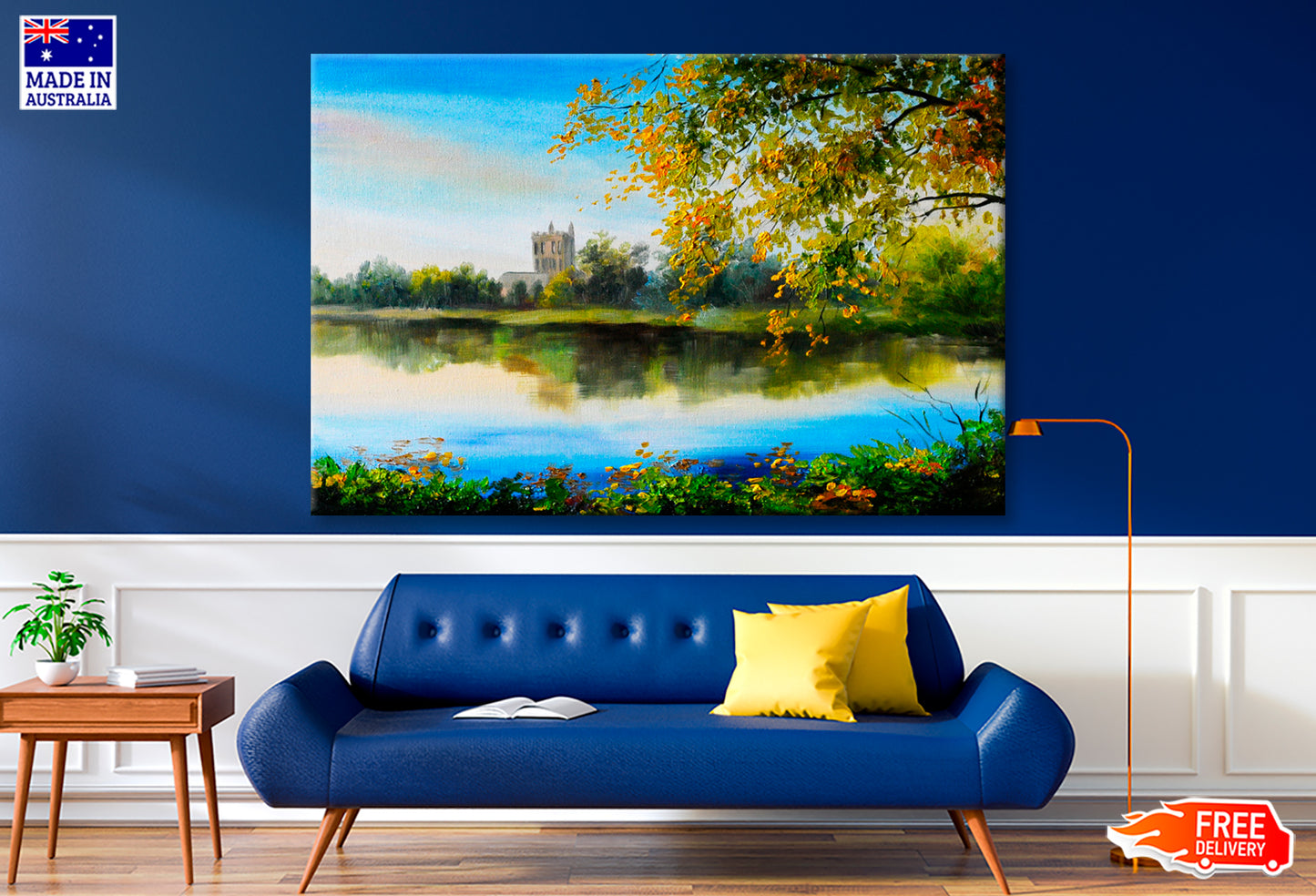 Castle Near Lake, Tree Over The Water Oil Painting Wall Art Limited Edition High Quality Print