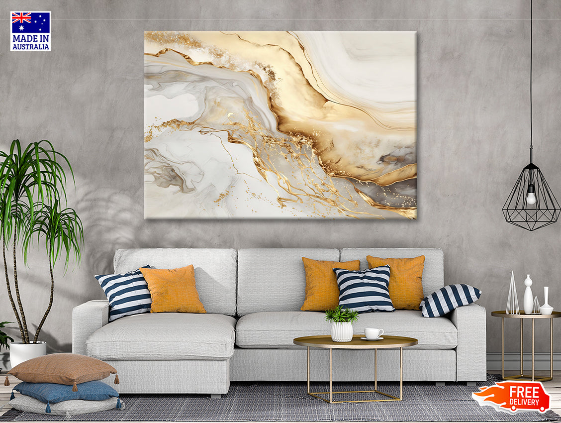 Natural White and Gold Marble Texture Print 100% Australian Made